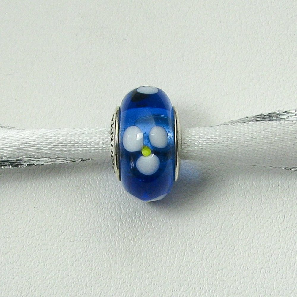 Pandora White Flower Blue Murano Charm